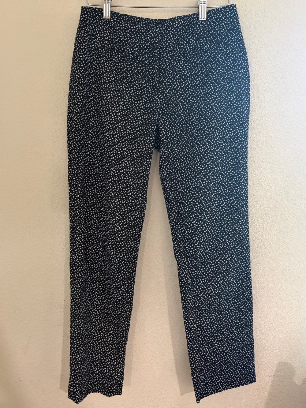 LOFT Black Straight-Leg business casual Pants with White Micro buttery Print